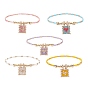 Glass Beaded Stretch Bracelet with Brass Beads, Head Pattern Charm Bracelet for Women