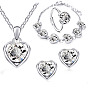 Glass Heart Jewelry Set, Alloy Pendant Necklace & Chain Bracelet & Stud Earrings & Adjustable Ring