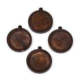 Оправы для кабошонов из резного дерева скима, плоско-круглые, окрашенные