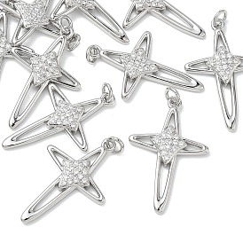 SHEGRACE Brass Clear Cubic Zirconia Pendants, Cross Charms, Cadmium Free & Lead Free & Nickel Free