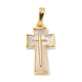 Подвески из латуни с натуральными белыми ракушками, религия крест прелести, долговечный, без свинца и без кадмия, стойки покрытие