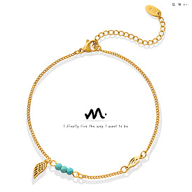 Niche design trendy style cold wind road turquoise wing anklet jewelry all-match temperament titanium steel gold-plated S097