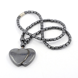 От сердца к сердцу магнитный синтетический гематит бисера ожерелья, с латунными магнитными застежками , 18.1 дюйм