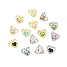 Rack Plating Alloy Pendants, with Mixed Color Glass, Heart Charms, Cadmium Free & Nickel Free & Lead Free