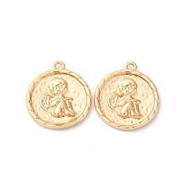 Латунные подвески, без кадмия, без никеля и без свинца, плоский круглый с ангельскими подвесками