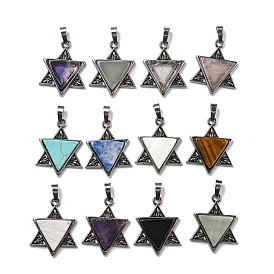 Gemstone Pendants, Star of David Charms, with Antique Silver Tone Alloy Findings, Cadmium Free & Lead Free