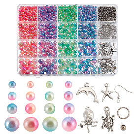 Наборы браслетов своими руками, включают в себя железные открытые кольца для прыжков, Железные крючки для сережек, Spacer бисер железа, Сплавочные подвески тибетского стиля, абс пластиковые жемчужные бисера