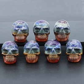 Chakra Halloween Natural Gemstone Carved Healing Skull Figurines, Reiki Energy Stone Display Decorations