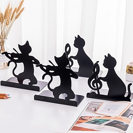 2Pcs Musical Note Building Cat Non-Skid Iron Art Bookend Display Stands, Desktop Heavy Duty Metal Book Stopper for Shelves