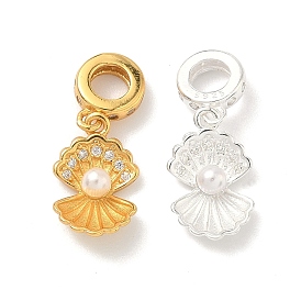 925 европейские подвески из стерлингового серебра с прозрачными кубическими цирконами, подвески в форме ракушки с большим отверстием и белой круглой пластиковой имитацией жемчуга