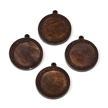 Оправы для кабошонов из резного дерева скима, плоско-круглые, окрашенные