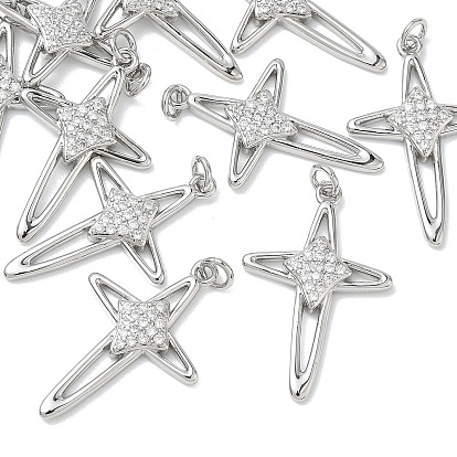 SHEGRACE Brass Clear Cubic Zirconia Pendants, Cross Charms, Cadmium Free & Lead Free & Nickel Free