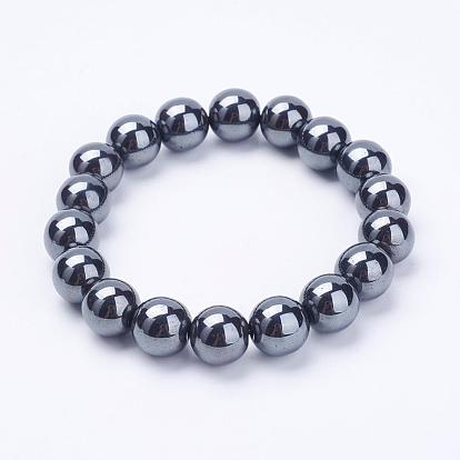 Electroplate Magnetic Synthetic Hematite Jewelry Sets, Graduated Beads Necklaces and Bracelets, Round