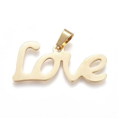 Valentine's Day 304 Stainless Steel Pendants, Large Hole Pendants, Word Love
