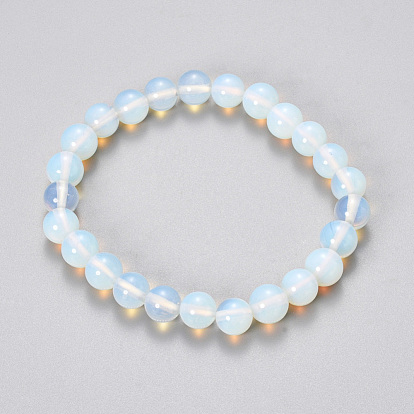Synthetic Opalite Beaded Stretch Bracelets, Round