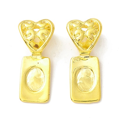 Brass Glue-on Flat Pad Bails, Heart with Rectangle