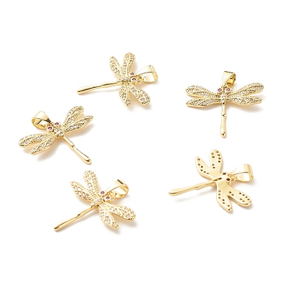 Eco-Friendly Brass Clear Micro Pave Cubic Zirconia Pendants, Lead Free & Cadmium Free, Dragonfly