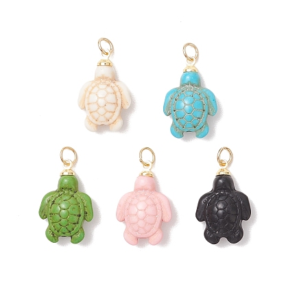 Подвески из окрашенной синтетической бирюзы, Подвески в виде морских черепах с 304 фурнитурой из нержавеющей стали, золотые
