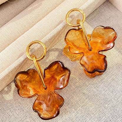 304 Stainless Steel Acrylic Stud Dangle Earrings, Flower, Golden
