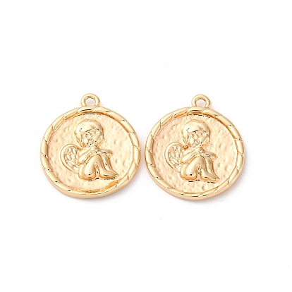 Латунные подвески, без кадмия, без никеля и без свинца, плоский круглый с ангельскими подвесками