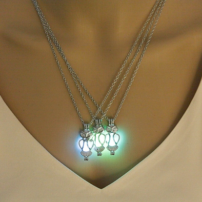 Luminaries Stone Word Love Cage Pendant Necklace, Glow In The Dark Alloy Jewelry for Valentine's Day