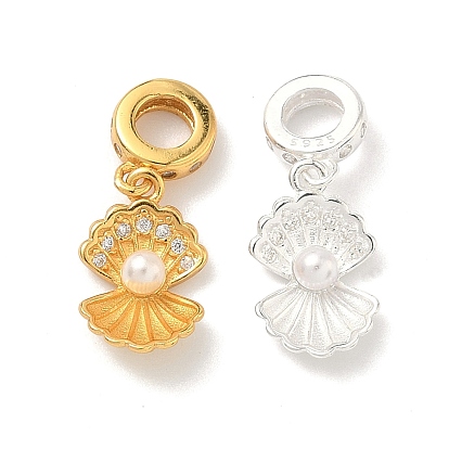 925 европейские подвески из стерлингового серебра с прозрачными кубическими цирконами, подвески в форме ракушки с большим отверстием и белой круглой пластиковой имитацией жемчуга