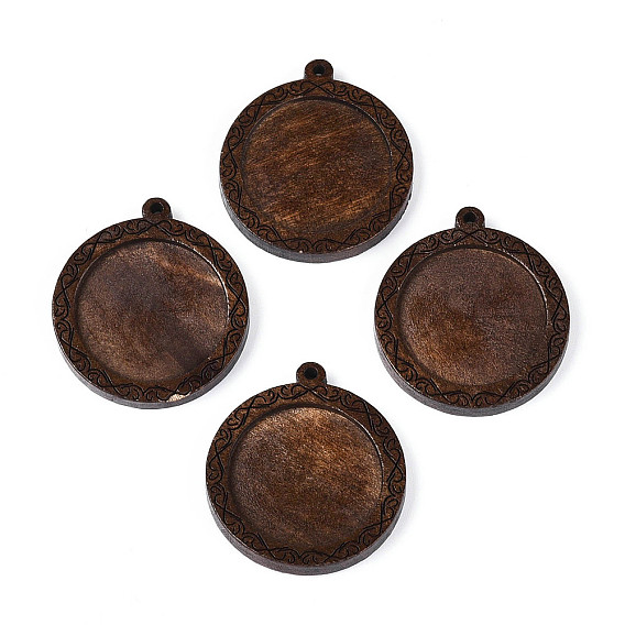 Оправы для кабошонов из резного дерева скима, плоско-круглые, окрашенные