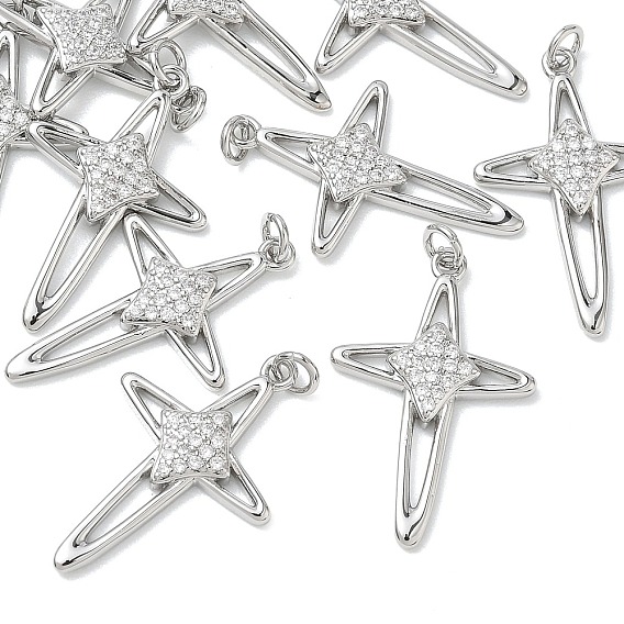 SHEGRACE Brass Clear Cubic Zirconia Pendants, Cross Charms, Cadmium Free & Lead Free & Nickel Free