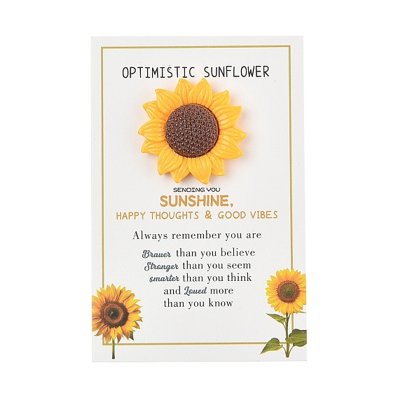 Поздравительная открытка из прямоугольной бумаги, с украшением в виде подсолнуха из смолы