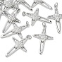 SHEGRACE Brass Clear Cubic Zirconia Pendants, Cross Charms, Cadmium Free & Lead Free & Nickel Free