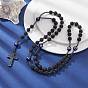 Natural Lava Rock & Synthetic Hematite Rosary Bead Necklaces, Cross & Lampwork Evil Eye Pendant Necklace