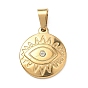 304 Stainless Steel Pendants, with 201  Stainless Steel Ice Pick Pinch Bails, with Rhinestone, Ion Plating, Round with Eye Charms
