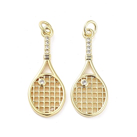 Rack Plating Brass Micro Pave Clear Cubic Zirconia Pendants, Long-Lasting Plated, Lead Free & Cadmium Free, Badminton