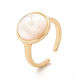 Shell Flat Round Open Cuff Ring, Brass Jewelry for Women, Cadmium Free & Lead Free, Long-Lasting Plated