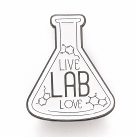 Word Live Lab Love Brooch, for Teachers Students, Flask Shape Alloy Badge for Backpack Clothes, Gunmetal