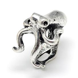 Adjustable Alloy Cuff Finger Rings, Octopus, Size 6