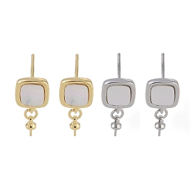Brass with Shell Stud Earring Findings, with 925 Sterling Silver Pin, Square