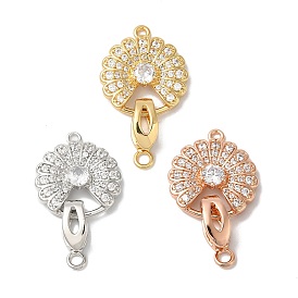 Rack Plating Brass Micro Pave Clear Cubic Zirconia Fold Over Clasps, Cadmium Free & Lead Free, Long-Lasting Plated, Flat Round