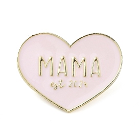 Mother's Day Alloy Brooches, Enamel Pins, for Backpack Cloth, Heart with Word MAMA