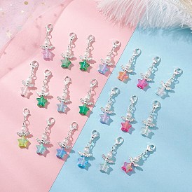 Decoraciones colgantes de ángel estrella acrílico, con aleación de zinc hebillas de pinza de langosta, colores mezclados