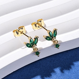 Серьги-гвоздики в форме конского глаза с микропаве из латуни и кубическими цирконами