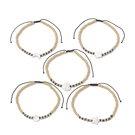 Perles de rocaille en verre perles tressées bracelets, bracelets d'eau douce naturels réglables pour femmes, lune/fleur/étoile/rond plat/formes de cœur