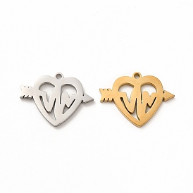 Ion Plating(IP) 304 Stainless Steel Pendants, Heart with Arrow and Heartbeat