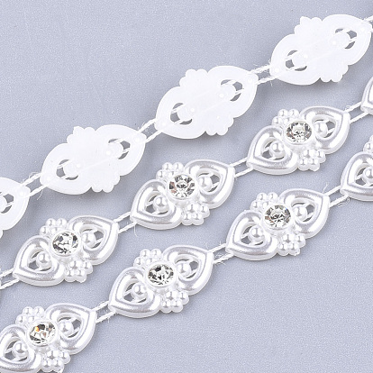 ABS Plastic Imitation Pearl Beaded Trim Garland Strand, Great for Door Curtain, Wedding Decoration DIY Material, with Rhinestone, Flower