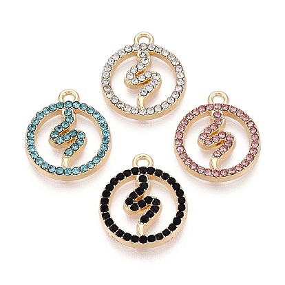 Подвески из сплава со стразами, плоский круглый и змеевидный, без кадмия, без никеля и без свинца, золотые / платиновые