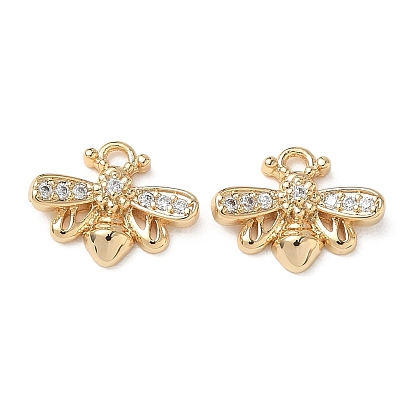 Brass Micro Pave Clear Cubic Zirconia Charms, Dragonfly Charms, Nickel Free