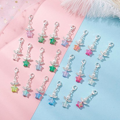 Decoraciones colgantes de ángel estrella acrílico, con aleación de zinc hebillas de pinza de langosta, colores mezclados