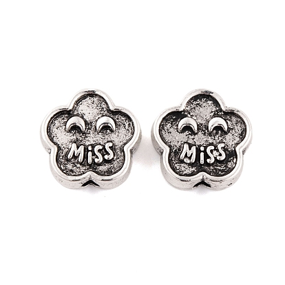 Perles en alliage de style tibétain, sans plomb et sans cadmium, fleur avec mot mademoiselle