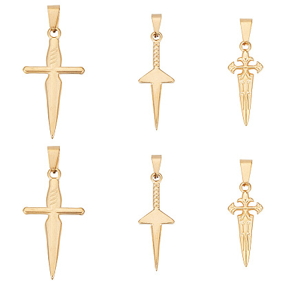 6 шт 3 стили 304 подвески из нержавеющей стали, очарование меча