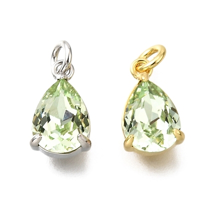 Латунь стекло амулеты, треугольник прелести, с петлей-кольцом, без свинца и без кадмия, стойки покрытие, прочное покрытие, граненые